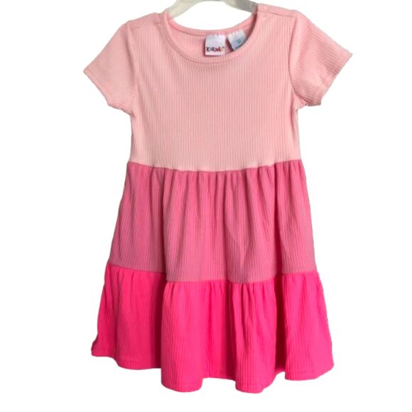 Kidgets Toddler 3T Shades Of Pink Color Block Fit & Flare Ribbed Tiered Dress - Picture 1 of 4